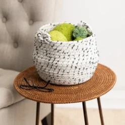 White And Gray Dotted Woven Baskets, Set Of 2-Kirkland's Home Flash Sale