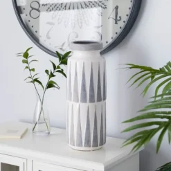 White And Gray Geometric Triangle Vase, 17 In.-Kirkland's Home New