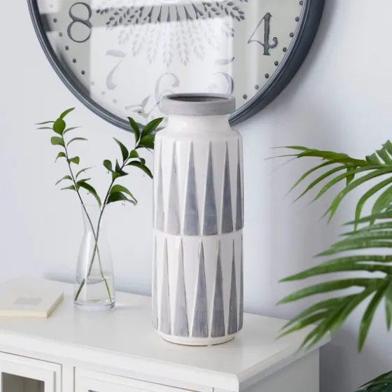 White And Gray Geometric Triangle Vase, 17 In.-Kirkland's Home New