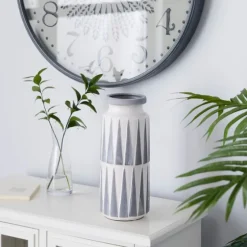 White And Gray Geometric Triangle Vase, 13 In.-Kirkland's Home Best