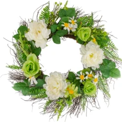 White And Green Mixed Floral Spring Wreath-Kirkland's Home Hot