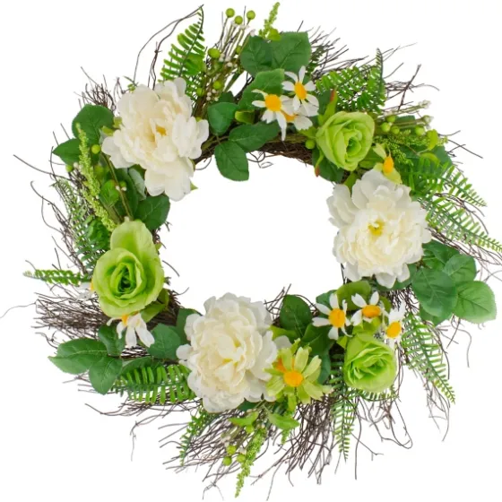 White And Green Mixed Floral Spring Wreath-Kirkland's Home Hot