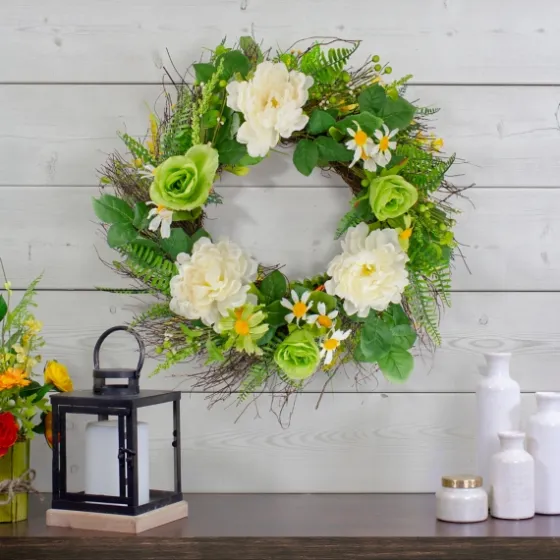 White And Green Mixed Floral Spring Wreath-Kirkland's Home Hot