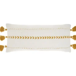 White And Mustard Braided Stripe Lumbar Pillow-Kirkland's Home Online