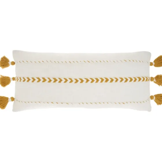 White And Mustard Braided Stripe Lumbar Pillow-Kirkland's Home Online