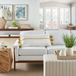 White And Mustard Braided Stripe Lumbar Pillow-Kirkland's Home Online