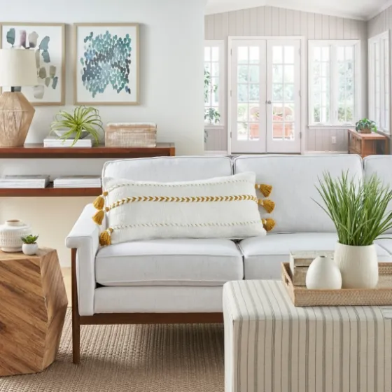 White And Mustard Braided Stripe Lumbar Pillow-Kirkland's Home Online