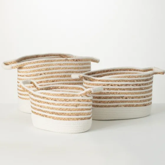 White And Natural Braided Woven Baskets, Set Of 3-Kirkland's Home New
