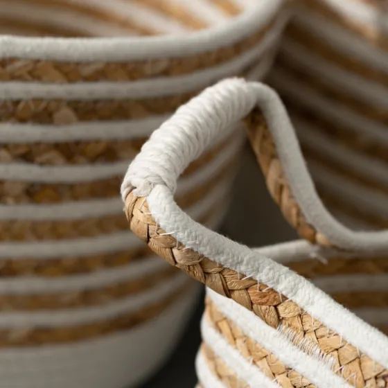 White And Natural Braided Woven Baskets, Set Of 3-Kirkland's Home New
