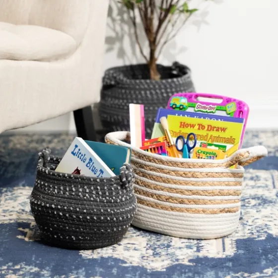 White And Natural Braided Woven Baskets, Set Of 3-Kirkland's Home New