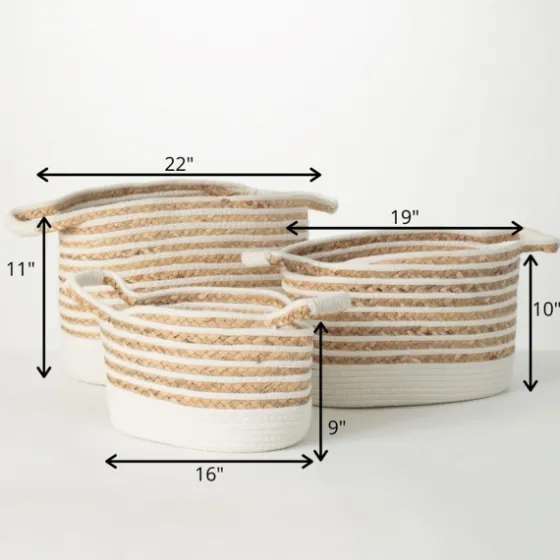 White And Natural Braided Woven Baskets, Set Of 3-Kirkland's Home New