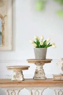 White And Natural Round Plate Stand-Kirkland's Home Clearance