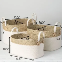 White And Natural Seagrass Woven Baskets, Set Of 3-Kirkland's Home Shop