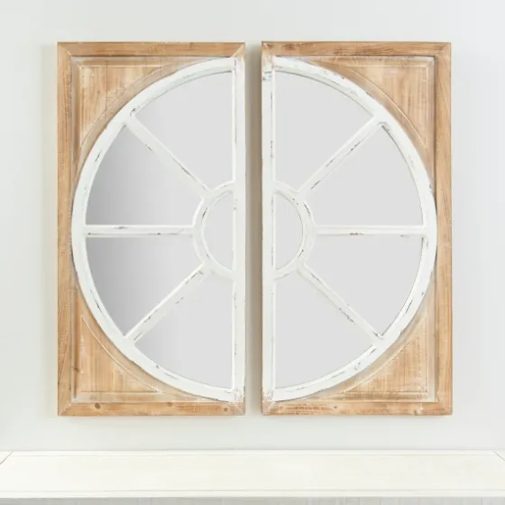 White And Natural Wood Wall Mirrors, Set Of 2-Kirkland's Home Outlet
