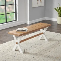 White And Natural Wood X-Frame Dining Bench-Kirkland's Home Discount