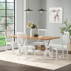 White And Natural Wood X-Frame 5-Pc. Dining Set-Kirkland's Home Best Sale