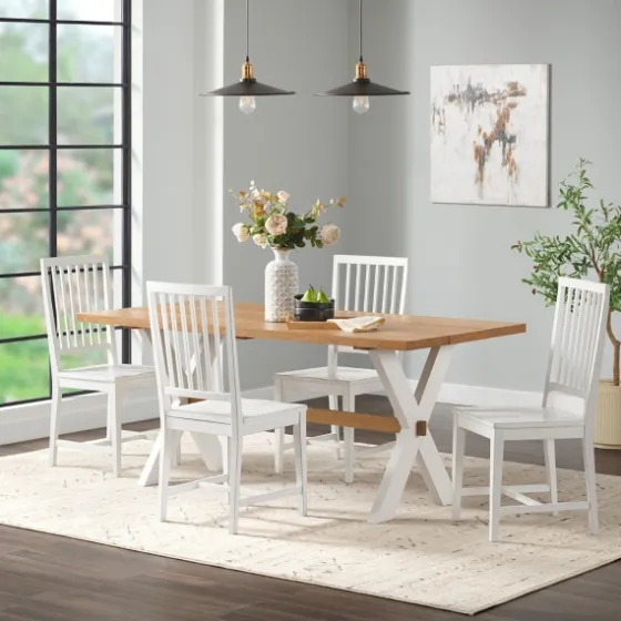 White And Natural Wood X-Frame 5-Pc. Dining Set-Kirkland's Home Best Sale