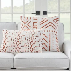 White And Orange Tufted Geo Throw Pillow-Kirkland's Home Clearance