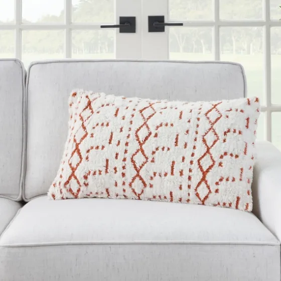 White And Orange Tufted Geo Lumbar Pillow-Kirkland's Home New