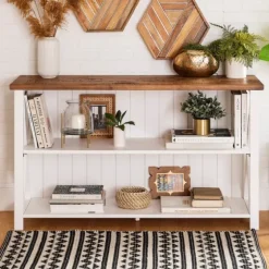 White And Rustic Oak Wood Farmhouse Console Table-Kirkland's Home Store