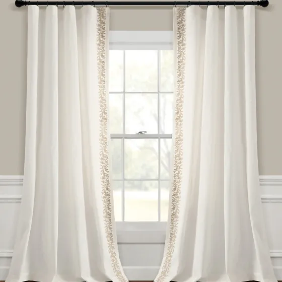 White And Tan Embroidered Curtain Panel, 84 In.-Kirkland's Home Hot