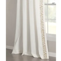 White And Tan Embroidered Curtain Panel, 84 In.-Kirkland's Home Hot