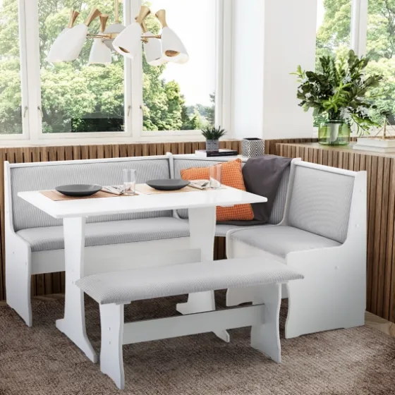 White And Upholstered 3-Pc Dining Nook Set-Kirkland's Home Discount