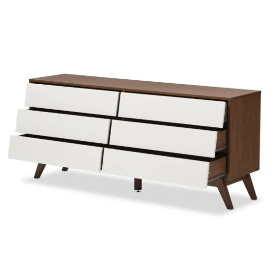 White And Walnut Mid-Century 6-Drawer Dresser-Kirkland's Home Outlet