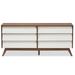 White And Walnut Mid-Century 6-Drawer Dresser-Kirkland's Home Outlet