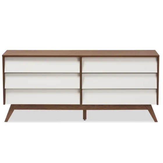 White And Walnut Mid-Century 6-Drawer Dresser-Kirkland's Home Outlet