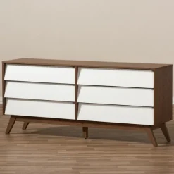White And Walnut Mid-Century 6-Drawer Dresser-Kirkland's Home Outlet