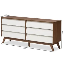 White And Walnut Mid-Century 6-Drawer Dresser-Kirkland's Home Outlet