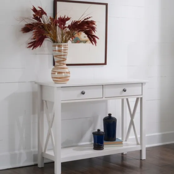 White Antique Pine X Console Table-Kirkland's Home Fashion