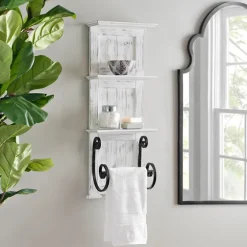 White Beadboard Shelves With Towel Bar Rack-Kirkland's Home New