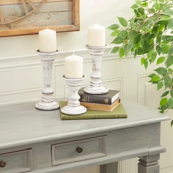 White Brushstroke 3-Pc. Pillar Candle Holder Set-Kirkland's Home Fashion