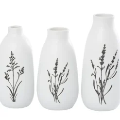 White Ceramic Botanical Print Vases, Set Of 3-Kirkland's Home Sale