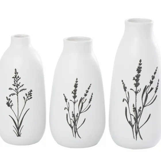 White Ceramic Botanical Print Vases, Set Of 3-Kirkland's Home Sale