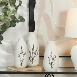 White Ceramic Botanical Print Vases, Set Of 3-Kirkland's Home Sale