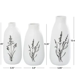 White Ceramic Botanical Print Vases, Set Of 3-Kirkland's Home Sale