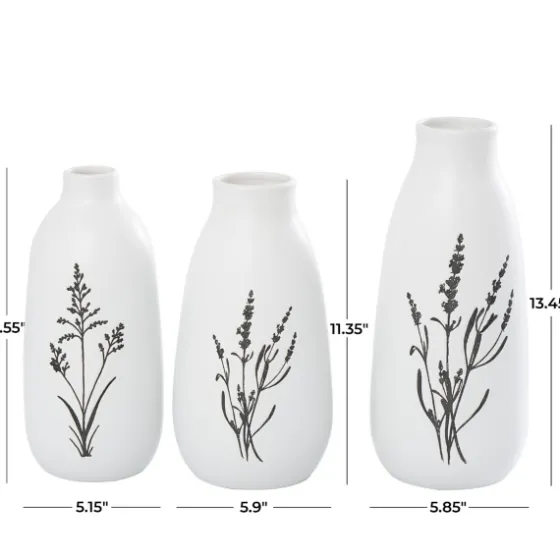 White Ceramic Botanical Print Vases, Set Of 3-Kirkland's Home Sale