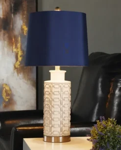 White Ceramic Geometric Table Lamp With Shade-Kirkland's Home Cheap