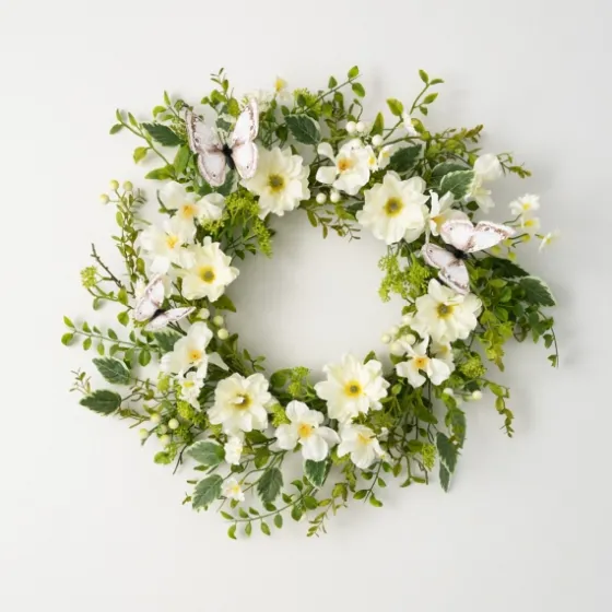 White Dahlia Butterfly Wreath-Kirkland's Home Online