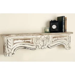 White Distressed Carved Wood Acanthus Wall Shelf-Kirkland's Home Outlet