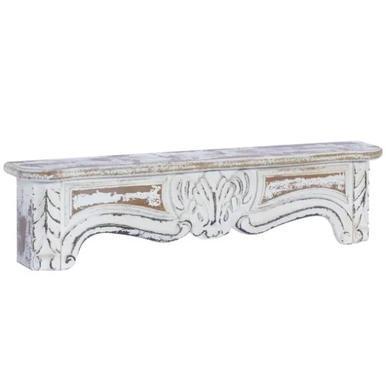 White Distressed Carved Wood Acanthus Wall Shelf-Kirkland's Home Outlet