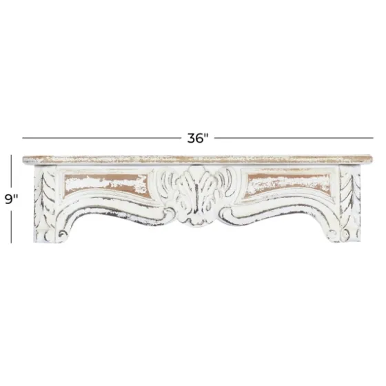 White Distressed Carved Wood Acanthus Wall Shelf-Kirkland's Home Outlet
