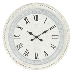 White Distressed Wood Round Beaded Wall Clock-Kirkland's Home Fashion