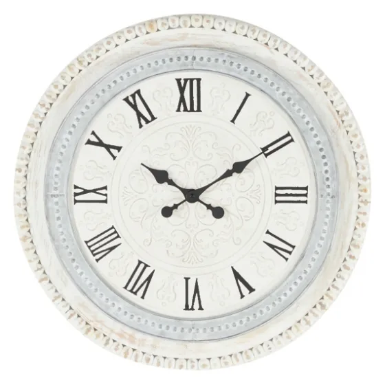 White Distressed Wood Round Beaded Wall Clock-Kirkland's Home Fashion