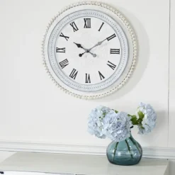 White Distressed Wood Round Beaded Wall Clock-Kirkland's Home Fashion
