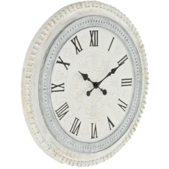 White Distressed Wood Round Beaded Wall Clock-Kirkland's Home Fashion