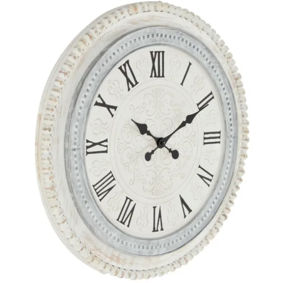 White Distressed Wood Round Beaded Wall Clock-Kirkland's Home Fashion
